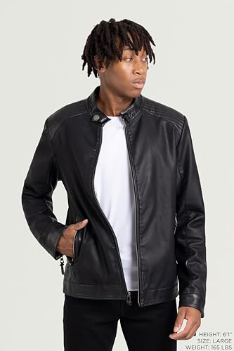Image of X-Ray Men's Slim Fit Faux-Leather Moto Jacket with Removable Hood