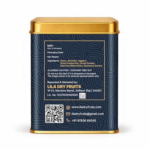 Image of LILA DRY FRUITS Dry Fruit Bites 200 g (10 Pieces) Dates Barfi Chocolate Almonds Flavour Date Mithai Healthy Sweet Snack with Desi Ghee | Premium Festive Gift DryFruit Bytes Perfect for Gifting