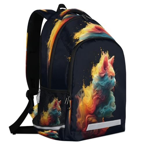Watercolor Cat Abstract Backpack with Chest Strap Reflective Lightweight Travel Hiking Backpack for Men Women Waterproof Daypack Back Pack for Commute Camping