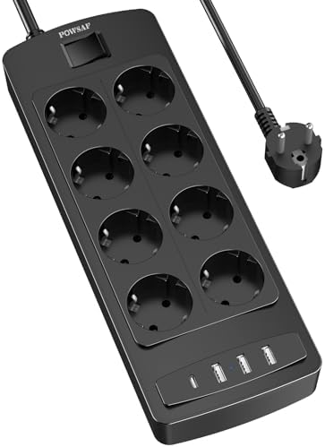 POWSAF Base de Enchufes con USB, Regleta Eléctrica 8 Enchufes y 4...