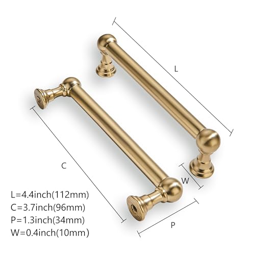 khtumeware 10 Pack 3-3/4 Inch Hole Center Brushed Brass Cabinet Pulls Heavy Duty Solid Warm Brass Cabinet Handles cabinets Dressers Kitchens Handles Bathroom cabinets by khtumeware - Image 2
