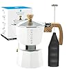 Grosche milano stove top espresso maker 3 espresso cup size 5 oz white and battery operated milk frother bundle for lattes  urban country home decor