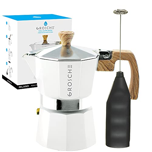 GROSCHE-Milano-Stove-top-espresso-maker-3-espresso-cup-size-5-oz-White-and-battery-operated-milk-frother-bundle-for-lattes GROSCHE Milano Stove top espresso maker 3 espresso cup size 5 oz White and battery operated milk frother bundle for lattes