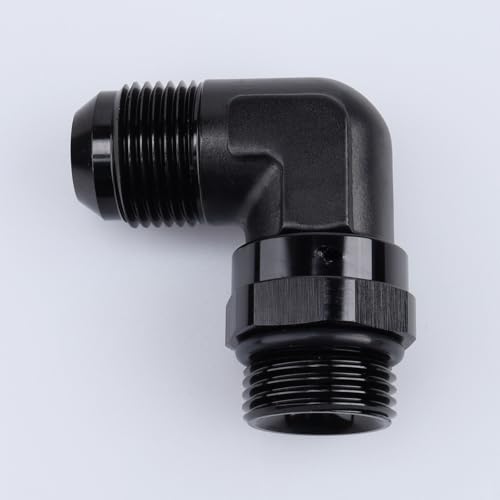 Image of AC PERFORMANCE Black Aluminum 90 Degree -12 AN Male Flare to -12 AN Male Swivel Fitting Adapter With AN12 O-ring ORB Port