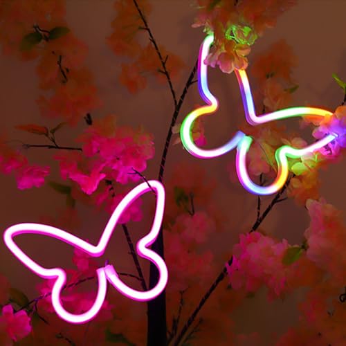 Image of 2PCS LED Neon Light Sign Butterfly Neon Signs Home Night Lights for Kids' Bedroom Decorative lamps Wall Art Romantic Christmas Birthday Gift