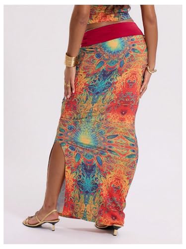 GORGLITTER Women's Boho Graphic Bodycon Maxi Skirt High Waist Side Slit Low Rise Pencil Long Skirts3