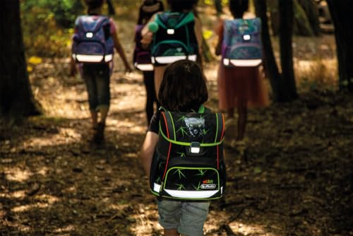 herlitz Schulranzen Set 4-teilig Loop Wild Life Schwarz 17 L Ergonomischer Tornister mit geringem Gewicht 1. Klasse Junge Mädchen Kinder, Panther