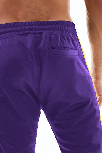Bleecker And Mercer Track Pants W/Zippered Pockets - Athletic Gym Joggers Sweatpants (P500- Purple/Yellow Side, M) #TOP6