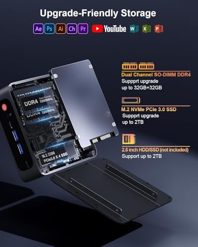 Image of Beelink Mini PC, AMD Ryzen 7 5700U (up to 4.3GHz), 16GB DDR4 RAM 500GB PCIe3.0 SSD, SER5 Pro Mini Desktop Computer Support 4K@60Hz Triple Display /WiFi 6 /BT5.2 /USB3.2 /Gaming /Office /Home