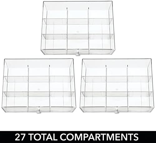 mDesign Storage Box for Teabags, Coffee Pods, Sugar and More  Plastic Tea Chest with 27 Compartments  Kitchen Organiser with 3 Drawers  Charcoal Grey/Clear