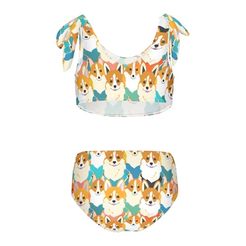 Girls' Bikini Set, Colored Clover Dogs Kids Swimsuit 2 Pcs Beach Bathing Suit2