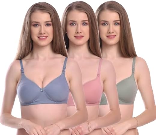FARHA BEAUTY FB Women T-Shirt Full Coverage Non-Padded Bra Pack of 3 (Blue,Pink,Green)