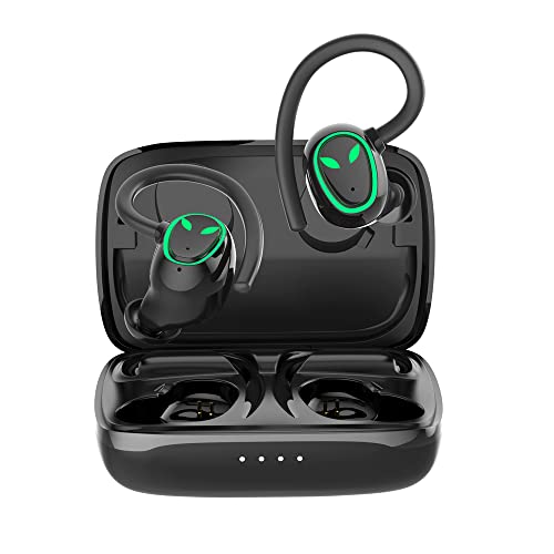 HIWARE Écouteurs Bluetooth Sport intra-auriculaires Bluetooth 5.3 avec microphone, casque sans fil HiFi stéréo CVC 8.0 bruit annulation IPX7 étanche à l'eau Touch Control, USB-C [Noir] Cover