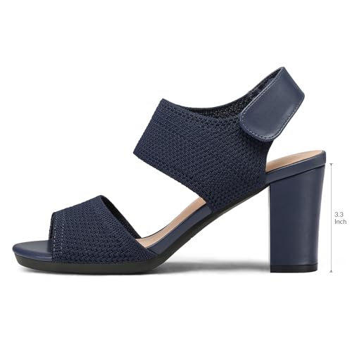 Image of mysoft Women's Chunky Block High Heels Slingback Open Toe Heeled Sandals | Casual Wide Width Fit, 3.3 Inch Heel, Elastic Knit Upper, Hook-And-Loop Atrap, Non-Slip Sole, Wedding Party Dress Shoes