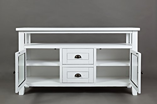 Jofran Artisan's Craft Solid Wood Distressed Media Console TV Stand with Doors and Drawers for Living Room, Weathered White