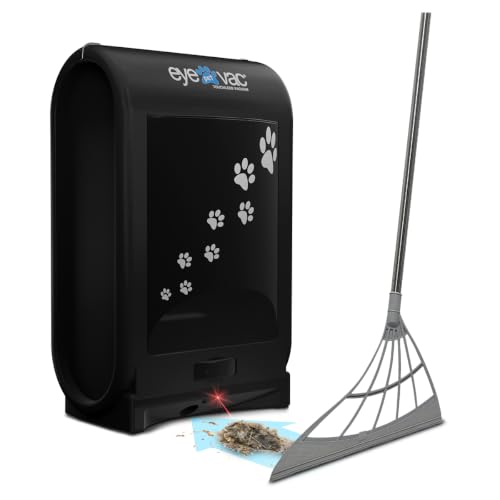 EyeVac Pet & Squeegee Broom Bundle - Touchless Vacuum Automatic Dustpan with Multisurface Sweeping Broom, Corded Bagless Vacuum, 1400 Watt for Cat Dog Pet Hair, Dirt, Food Debris, Kitchen (Black)