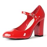 J.Adams Skippy Round Toe Chunky High Heel Mary Jane Pumps for Women – Adjustable Strap Dress Shoes, Comfortable Block Heels for Work, Party, or Wedding