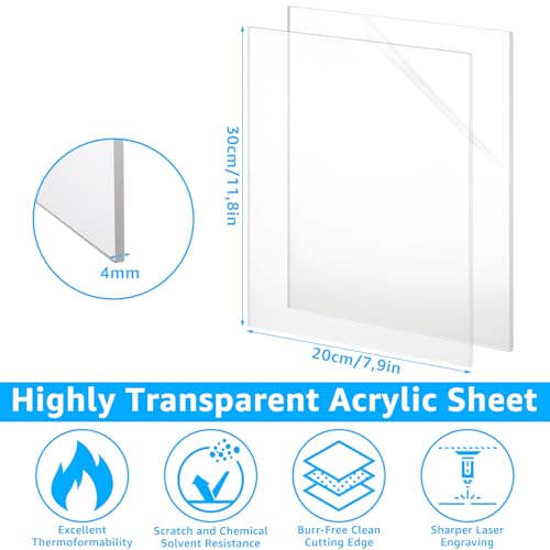 GBACHOOSE 2 Stück Acrylglas Platte 30x20 cm, Acrylglas 4mm, Acrylplatte Transparent, Kunststoffplatte für Laserschneiden, Fotorahmen, Projektausstellung, Tischaufsteller