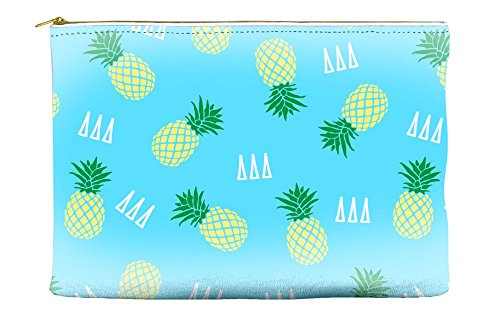 Delta Delta Delta (Tri Delta) Yellow Pineapple Pattern Blue Cosmetic Accessory Pouch Bag for Makeup Jewelry & other Essentials