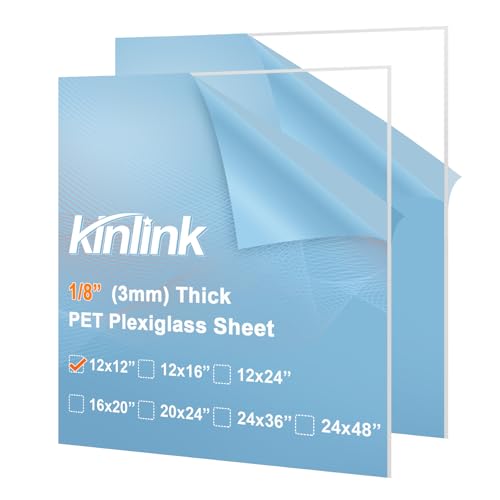 KINLINK 12x12 Plexiglass Sheets 1/8 inch Thick, 3mm Clear PET Acrylic Sheets Plastic Sheet for DIY Project, Craft, Table top, Picture Frame, Acrylic Sign and Wedding Invitation 2 Pack