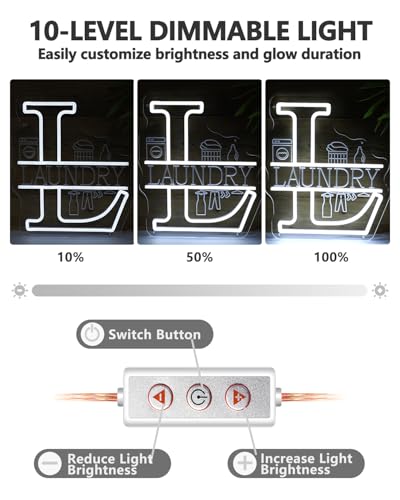 Image of Laundry Neon Sign for Laundry Room Decor, USB Powered Laundry Room LED Neon Light, Dimmable Laundry Sign Acrylic Wall Decor Hanging Home Business Laundry room Bathroom Farmhouse Housewarming Gift