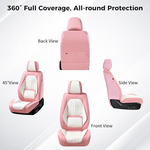 Huidasource Leather Seat Covers Front Seat, Pink & White Car Seat Covers Universal Fit for Most Cars SUV Trucks, Waterproof Automotive Car Seat Cushion Cover Protector with Lumbar Support by Huidasource - Used condition - Image 7