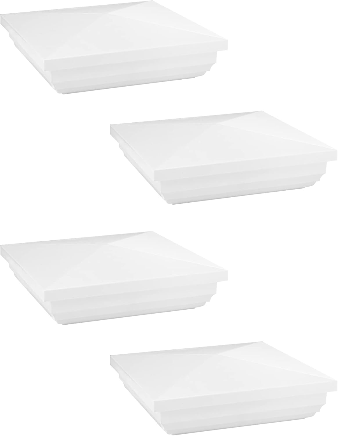 QWORK Vinyl Fence Post Cap, 4 Pack 5" x 5" PVC Square Fence Post Top
