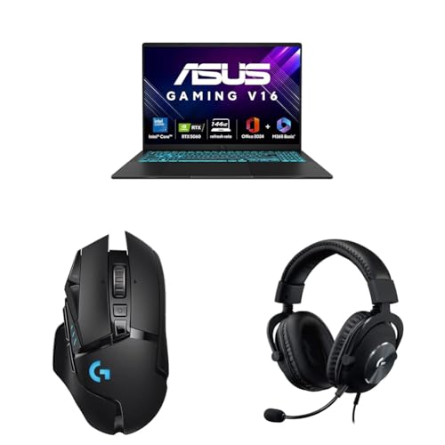 Image of ASUS Gaming V16 Gaming Laptop,14th Gen Intel Core 7 240H+8GB RTX 5060,16GB RAM,512GB SSD with Logitech G502 LS Wireless Gaming Mouse, 25000DPI Programmable and Logitech GProX Wired Gaming Headset