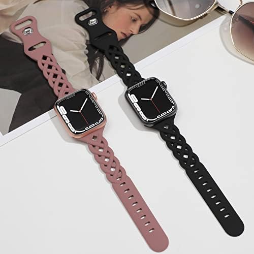 Braided Silicone Bands Compatible with Apple Watch Women Slim Thin Narrow - 2