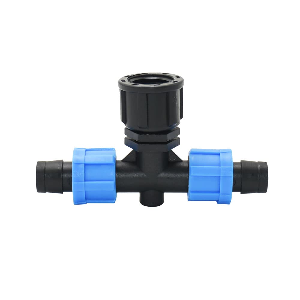 20 Piezas 16mm Cinta de Goteo en T Divisor de Agua Conector de Manguera de 2 vías con Rosca Hembra 1/2 3/4 Accesorios de riego por Goteo de Invernadero(1I2)