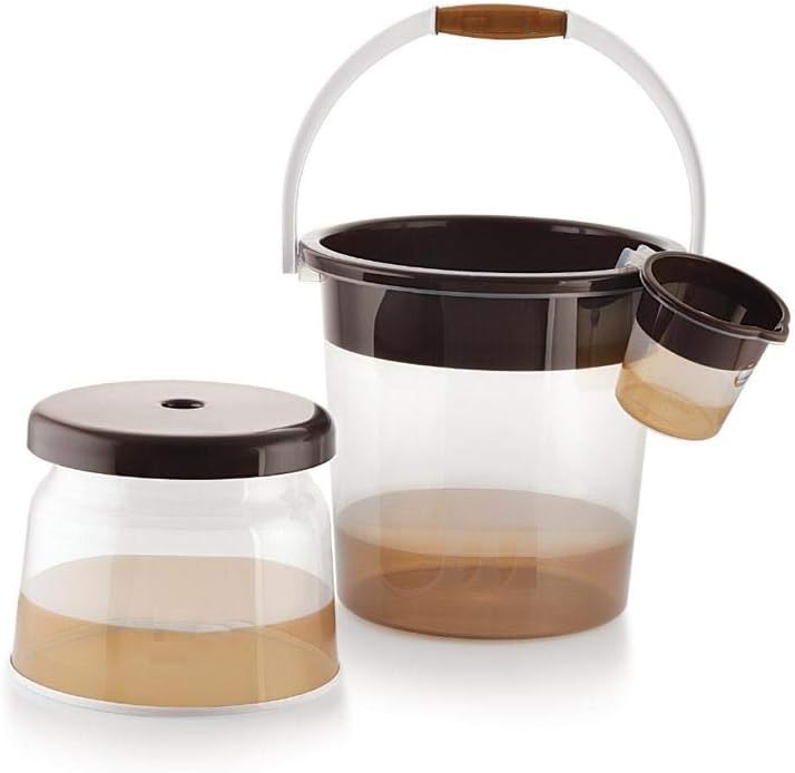 Liza Plastic Deluxe Bathroom Set Bucket 21l Mug Stool (Set of 3, Brown, Rio)