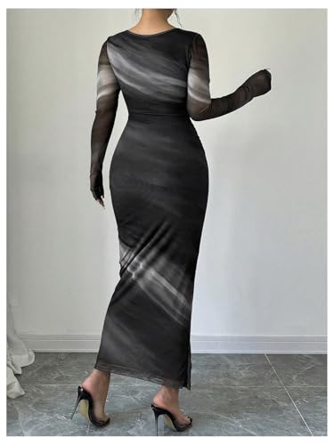 Image of Milumia Women's Tie Dye Boat Neck Long Sleeve Fall Dress Ruched Bodycon Maxi Slimming Dresses Cocktail Party