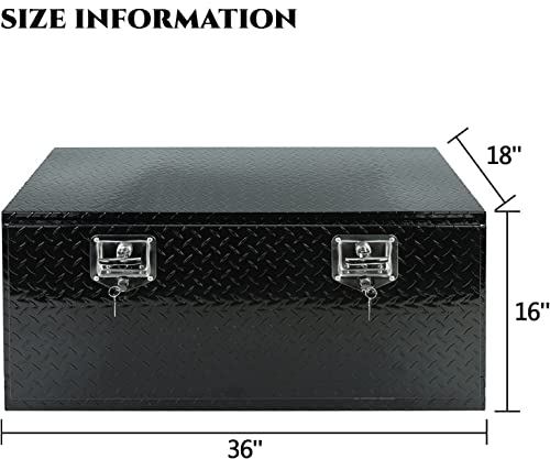 36"X18"X16" Heavy Duty Aluminum Pickup Truck Bed Diamond Plate Tread Pattern Truck Tool Box, Waterproof Underbody Tool Box Storage Trailer Tongue Box With Lock And Key For Rv, Atv, Trailer(Black) #TOP1
