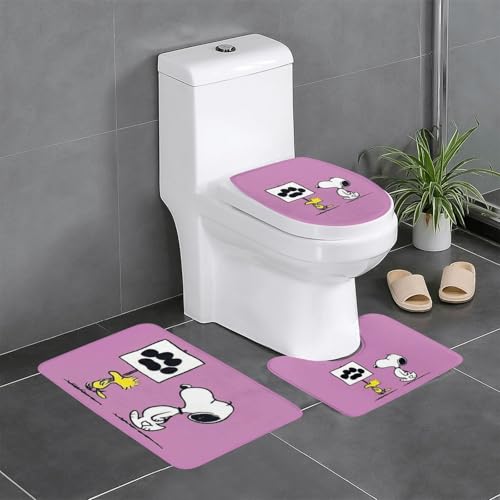 バスマット スヌーピー かわいい アニメ トイレマット 3点セット 便座カバー フタカバー 人気 漫画 足ふきマット 暖房 ふんわり 滑り止め 吸水 洗える 抗菌 防臭