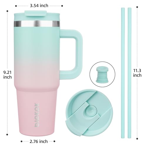 Image of BJPKPK 30 oz Stainless Steel Tumbler With Handle Insulated Tumblers With 2 Straw Travel Coffee Mug With Lid,Bubble Gum