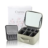 Clante メイクボックス 鏡付き 大容量 【大人な6色・縦が整える13cm効果】 コスメボックス 化粧ボックス 持ち運び 収納 高さ13cm (グレージュ)