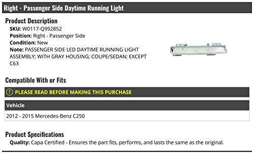 Right Passenger Side Daytime Running Light - Gray Housing - Compatible with 2012-2015 Mercedes-Benz C250 Coupe/Sedan (Excludes C63)