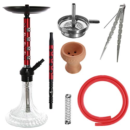 Kaya ELOX Eco Pentagon Medium Shisha Set - Höhe 64cm - Hookah mit Zubehör Kamin Schlauch Alu Mundstück Kohlezange (Rot) – Bild 3