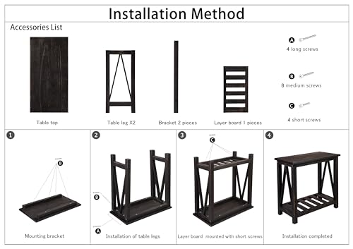 FEUFOAM Farmhouse Beistelltisch Holzrahmen Schmaler Beistelltisch mit Ablagen Schwarz Weiß Rechteckig Nachttisch Sofatisch für Couch, Kleine Räume, Wohnzimmer, Schlafzimmer – Bild 8