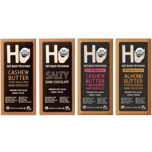 Chocolate Bar Variety Pack – 4 Flavors – Vegan, Paleo, Gluten-Free – No Dairy, No Refined Sugar – 4 Count (4 Pack, Dark)