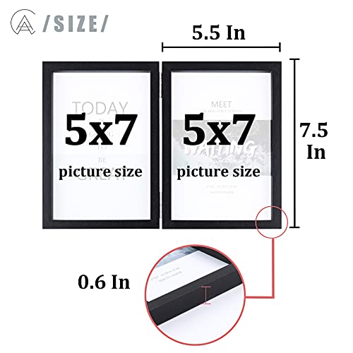 Aevete 5X7 Picture Frames Double Hinged Wood Folding Photo Frames Vertical With Real Glass Front, Black #TOP1