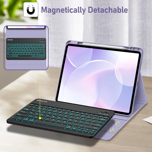Image of FINTIE Keyboard Case for iPad Air 13-inch M4 /M3 /M2 (2026 /2025 /2024) with Pencil Holder - Soft TPU Back Cover with Magnetically Detachable Bluetooth Keyboard, Backlight /Lilac Purple