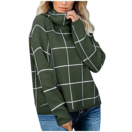 Satiny.Long Sleeve Tshirts Women Sweaters Women Womens Jumper Winter t Shirts for Women Ladies Crew Neck Jumpers Women's Turtleneck Sweater Casual Long Sleeve Plaid Loose Chunky Knit Pullover