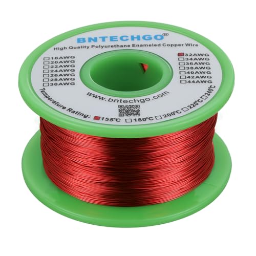 Image of BNTECHGO 32 AWG Magnet Wire 8 oz Red Enameled Copper Wire 0.0078 inch(0.20mm) | 32 Gauge Enameled Copper Coil Wire Widely Used For Transformers, Inductors, Speakers, Electromagnets, Educational Experiments