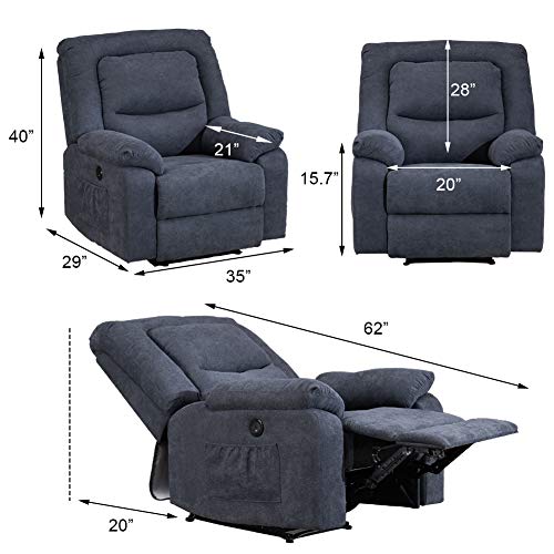 IPKIG Power Recliner Chair with Heat and Massage, Linen Recliner Sofa Chairs with USB Port for Adults for Living Room Bedroom (Blue) - Thumbnail 7