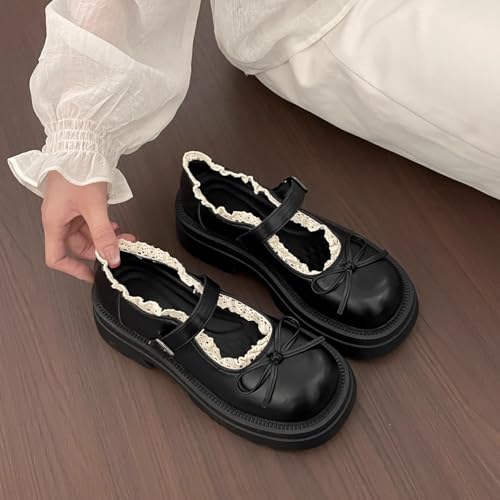 ZQW Women’s Cute Mary Jane Flats with Bow Lace Japanese Kawaii JK Uniform Lolita Shoes Outfit Daily Wear Sweet School Girl3
