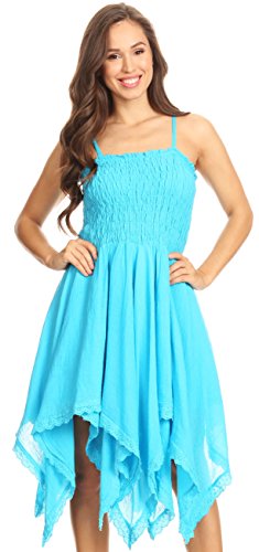 Image of Sakkas Ella Smocked Bodice Spaghetti Strap Double Layered Dress