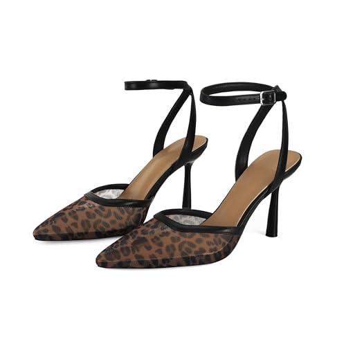 Closed Toe Mesh Heels for Women Pointed Toe Ankle Strap Stiletto Heeled Sandals Wedding Evening Dress Pumps Shoes