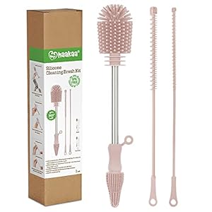 haakaa Silicone Cleaning Brush Kit – Blush – Scrub Brush for Breast Pumps, Breast Milk Collector, Baby Bottles, Nipples…