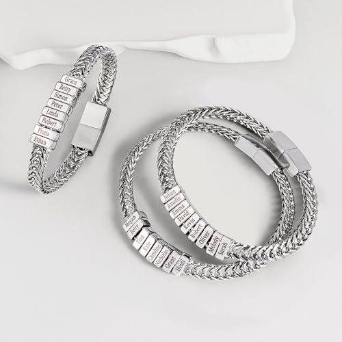 Custom Braclets For Men Stainless Steel Personalized Dad Bracelet With 1-12 Names Charm Engraved Son Bracelets From Mom Father Jewelry Valentines Birthday Gifts For Him Boyfriends Grandson4